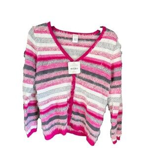 NWT Gymboree Pink Fuzzy Cardigan Sweater Girls Sz 10-12 Striped Plush Soft
